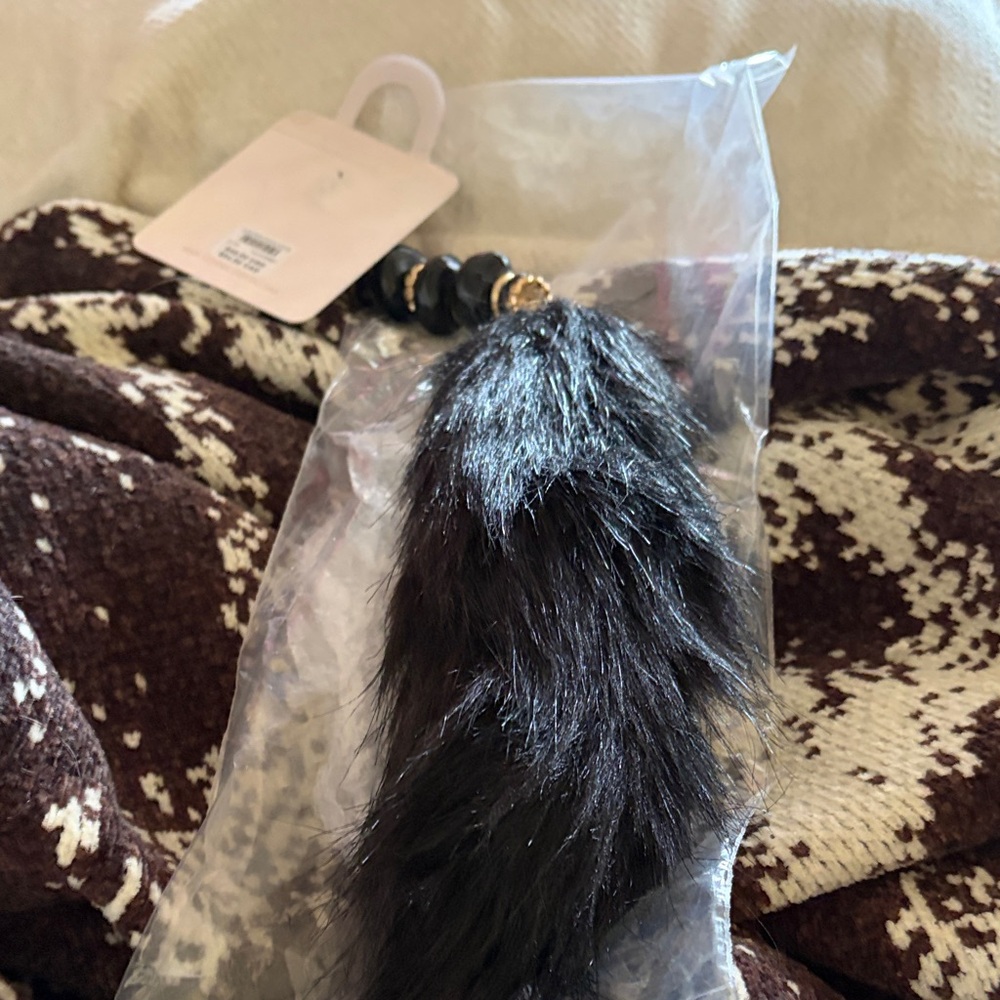 Anthropologie Black Fur Keychain